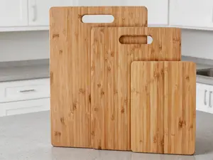 Bamboo Cutting Board Set of 3, Wooden Cutting Boards for Kitchen, Knife Friendly Food Grade Chopping Board, Lightweight with Hanging Hole for Easy Storage