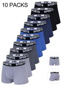 Men's Sporty Elastic Waistband Comfortable Briefs, Casual Fitted Underwear for Daily Wear, 10-Piece Set, Plain Pattern
