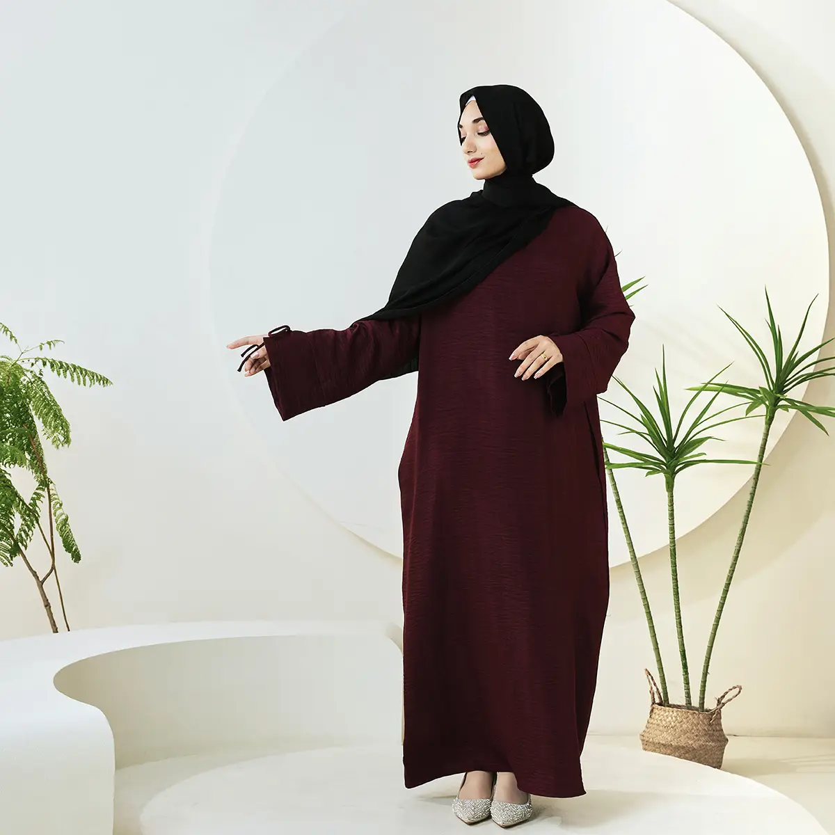 Casual Solid Color Long Robe with Tie-Detail Sleeves – Available in Multiple Colors (NCA011)