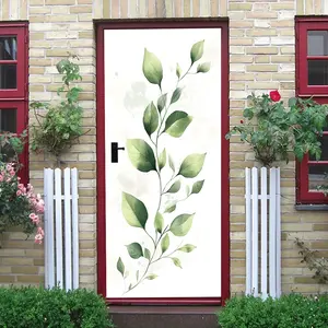 2 Fresh Green Leaf Plant Wall Stickers Self Adhesive Home Decor Decals Removable Waterproof Eco Friendly PVC Material for Living Room Bedroom Wall Art Modern Minimalist Style Greenery Door Stickers