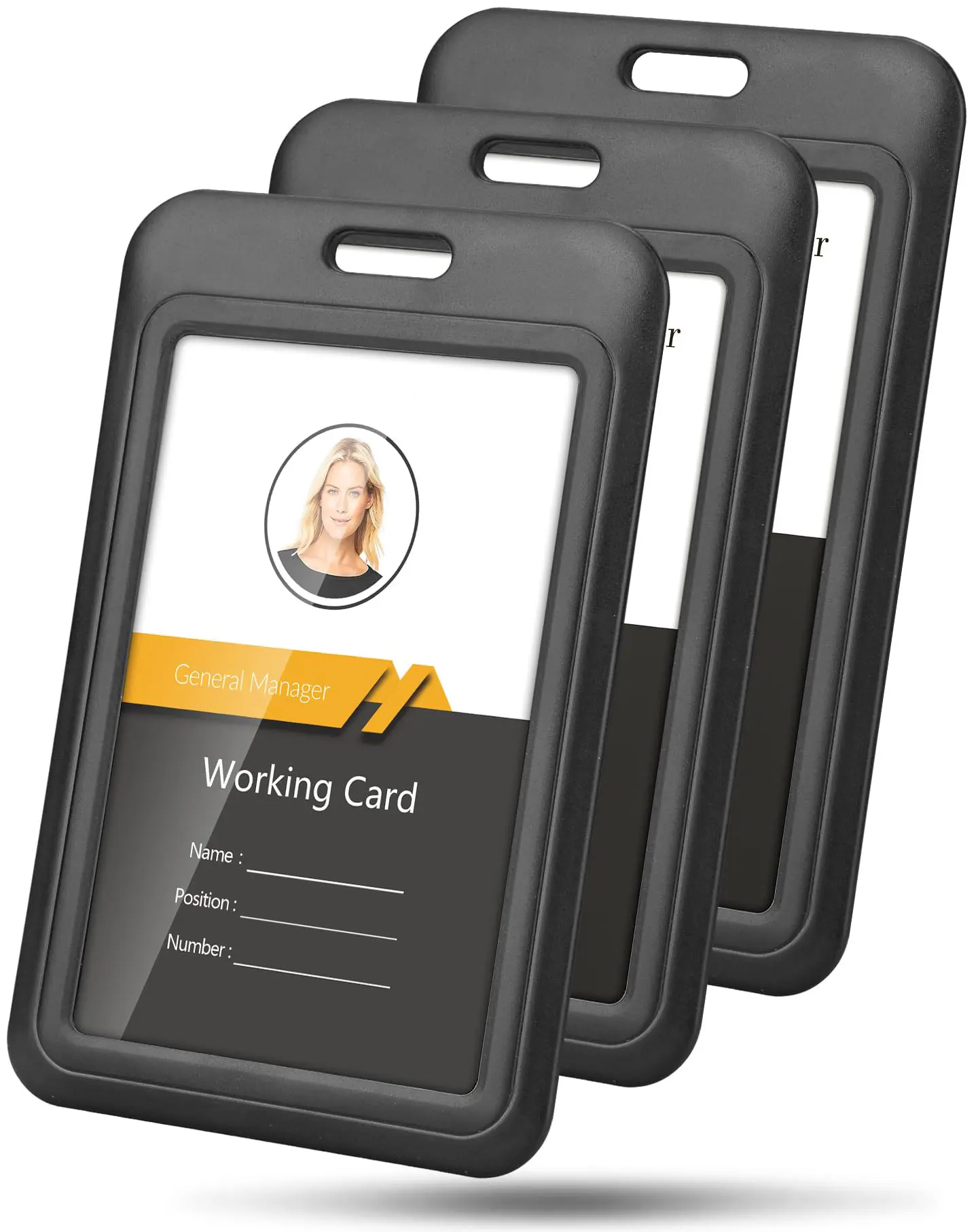 ID Card Holder, 3 Pack Hard Plastic Sliding ID Card Name Holder, ID Holders for Lanyards Badge Reel Clips, Vertical Style Black Color