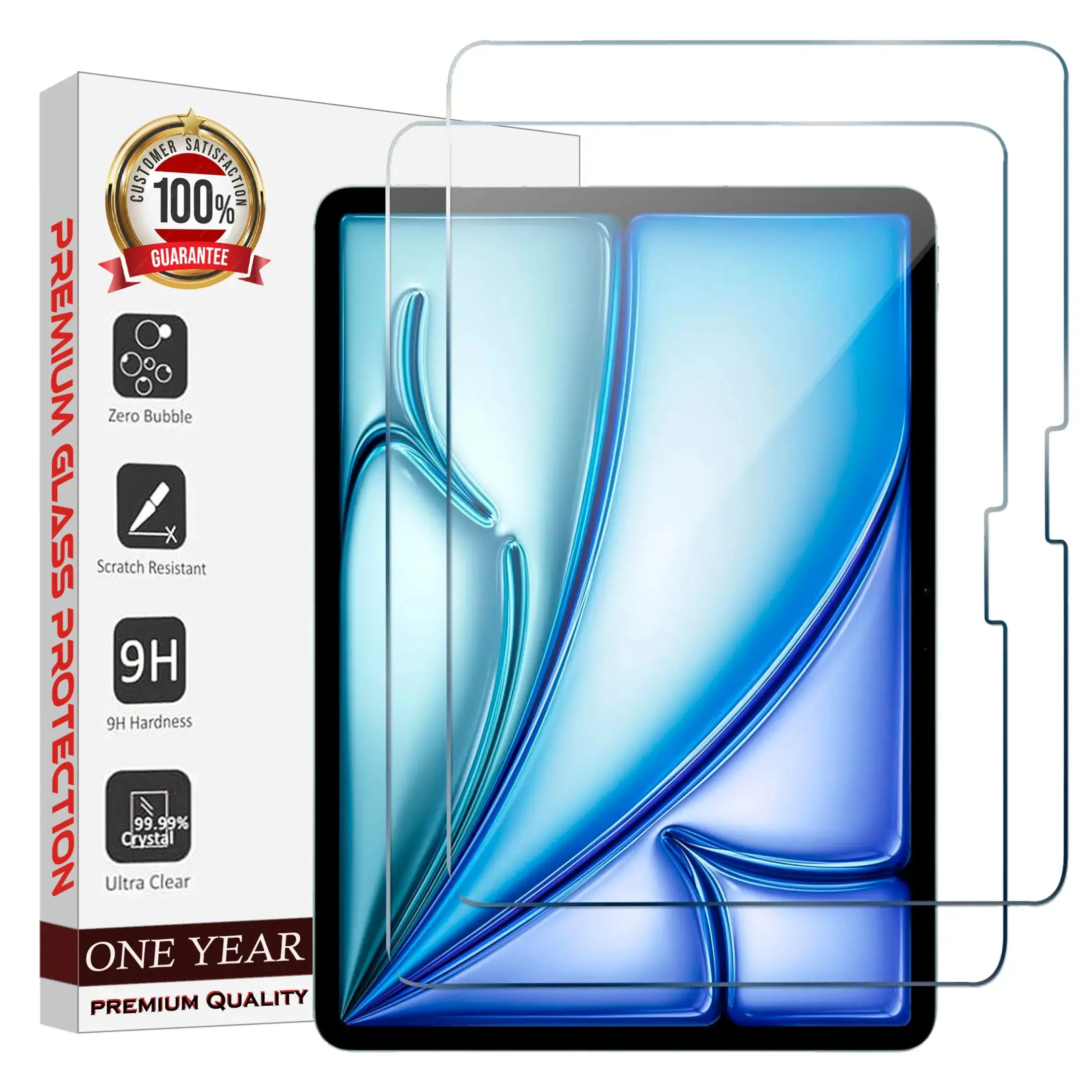 Entronix Screen Protector for iPad Air M2 (2024, 6th Gen) 11" - 2-Piece Combo Clear Tempered Glass Screen Protector Computer Protection Tablet Durable Protective Cover