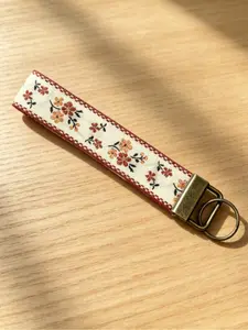 1 Embroidered Fabric Wristlet Keychain for Women, Cute Wrist Key Chain with Metal Hardware