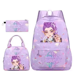 3-Piece Set: Girls' Colorful Schoolbag, Lunch Bag, and Pencil Case Set — Featuring "Witch Hunt Organization" / Celebrity Prints, Trendy backpack fashionable and versatile casual trend