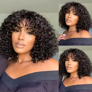 Wholesale NEW Arrivals Curly Bob Wigs for Human Hair Short Curly Wig with Bangs Human Hair Glueless 180 Density None Lace Front Wigs with Bangs Hot Sell NEW Arrivals