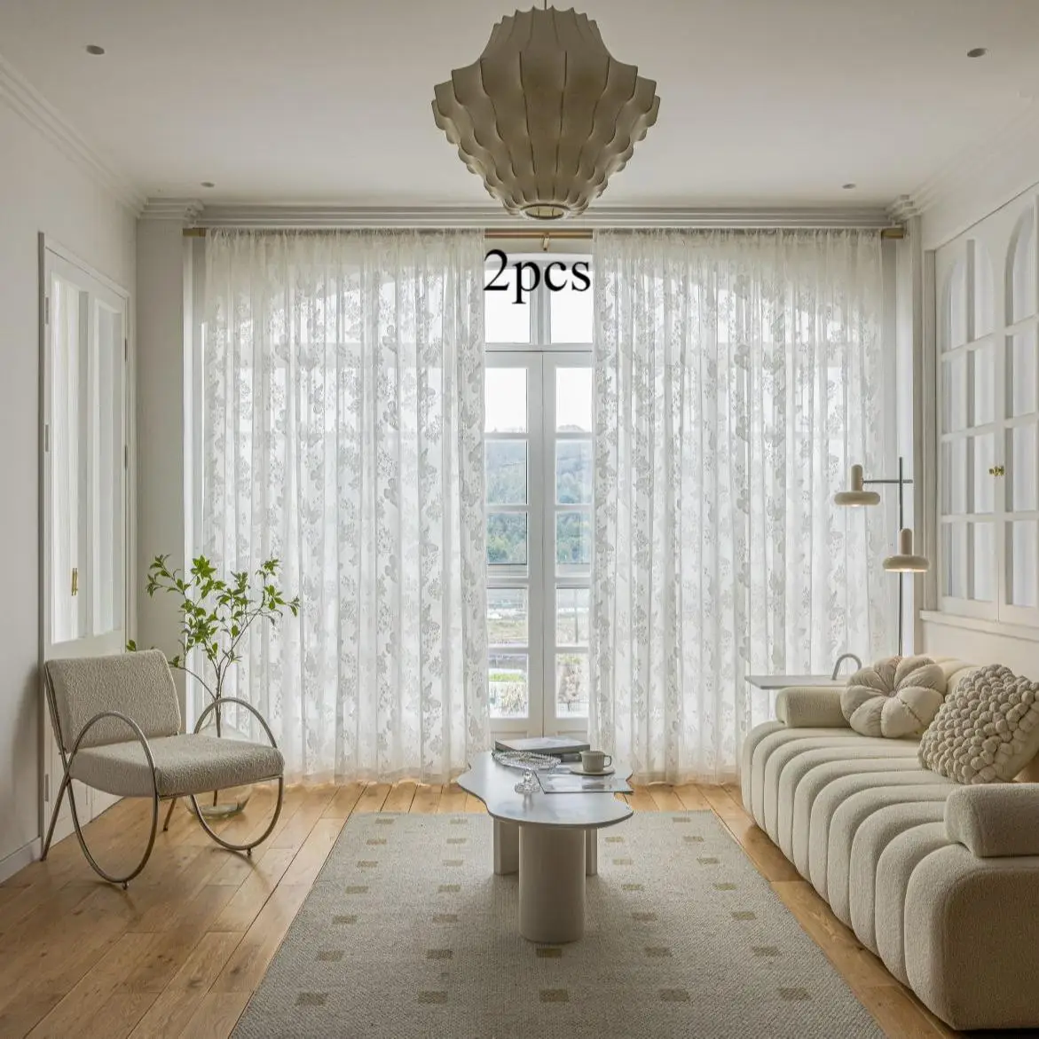 Modern Window Curtain, 2 Counts Solid Color Floral & Butterfly Pattern Window Drapes, Window Screen for Living Room, Dining Room, Home Office Decor