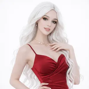 Synthetic Glueless Wig Misty Silver White Breathable Body Wave Natural Looking For Clean Girl Party Wear Cosplay