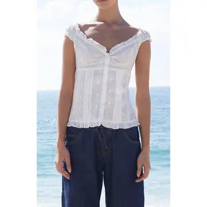 John Galt Women's White Floral Embroidered Elena Top