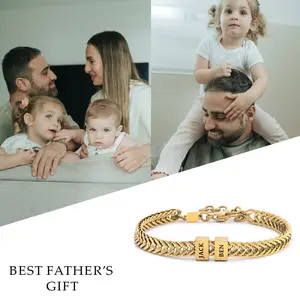 Custom Engraved Name Bead Bracelet| Stainless Steel Franco Chain| Personalized Father's Day Gift for Dad, Husband