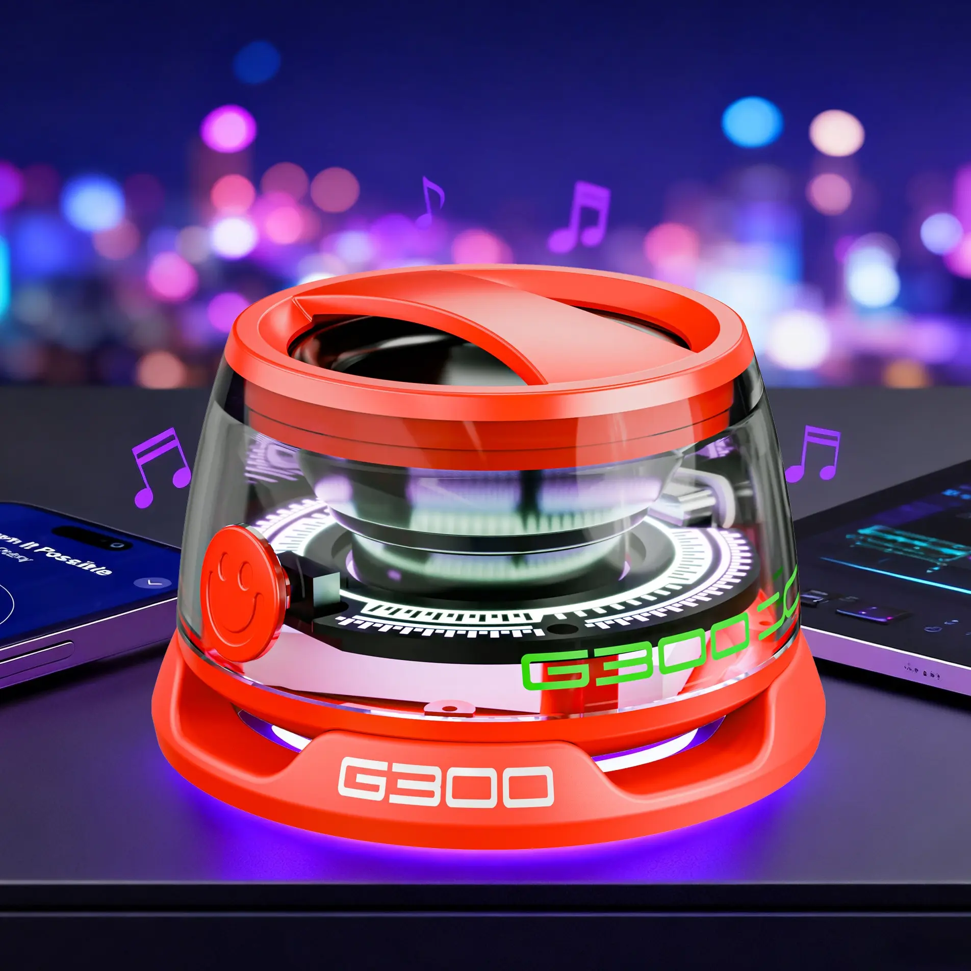 G300 Mini LED shower speaker, Portable Wireless Speaker with Phone Holder, Portable Party Speaker, for Camping, Parties and Computer Desktop Use, Magnetic Bluetooth-compatible Speaker, For men, women, family