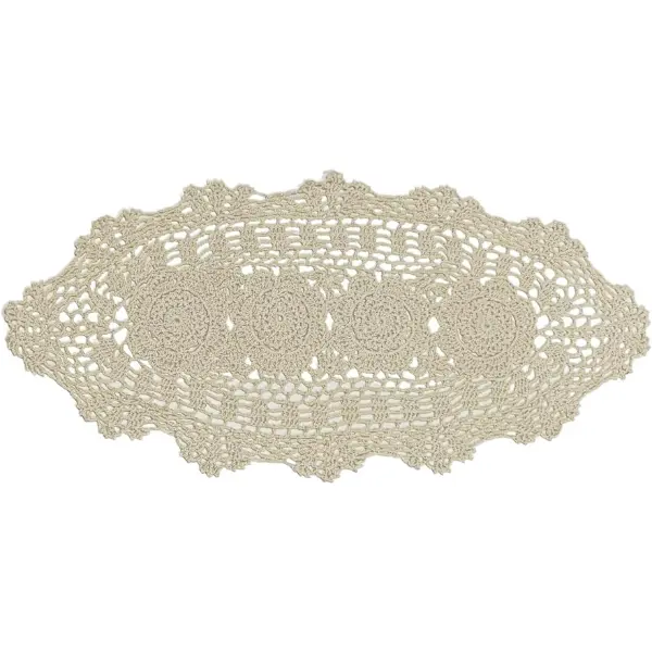 Oval Lace Table Runner Doilies Floral Table Scarf Furniture Cloth Cover Handmade Crochet Placemats, 100% Cotton (Beige Oval, 12x24 Inch)