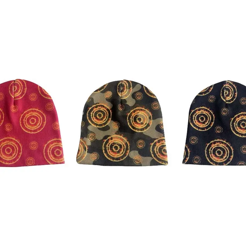 3 PACK FIRE SALE! BLACK! HOT PINK! AND CAMO! FLAME LOGO BEANIES with Vibrant Circles Pattern for Stylish Winter Wear