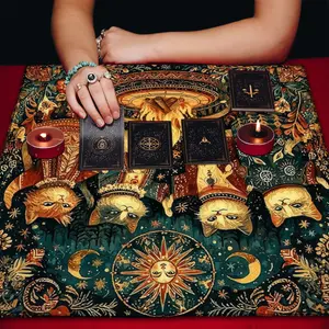 1 Piece Tarot tablecloths, retro-style tarot card reading cloth, altarpiece cloth, cat-decorated polyester tablecloths, used by Tarot enthusiasts for tarot astrology ceremonies, home fabric decorations.