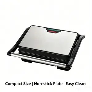 Electric Indoor Grill, 4‑Slice Non‑Stick Steak Grill Press with 180° Openable Plate, Stainless Steel Panini Press Grill for Burger, Bacon, Egg, Compact Household Griddle for Breakfast & Family Daily Cooking