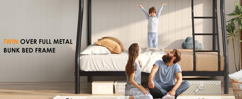 Twin Bunk Metal Bed with Ladder and Guardrails Heavy Duty Metal Construction Suitable for Teens and Adults Ideal for Families and Guests