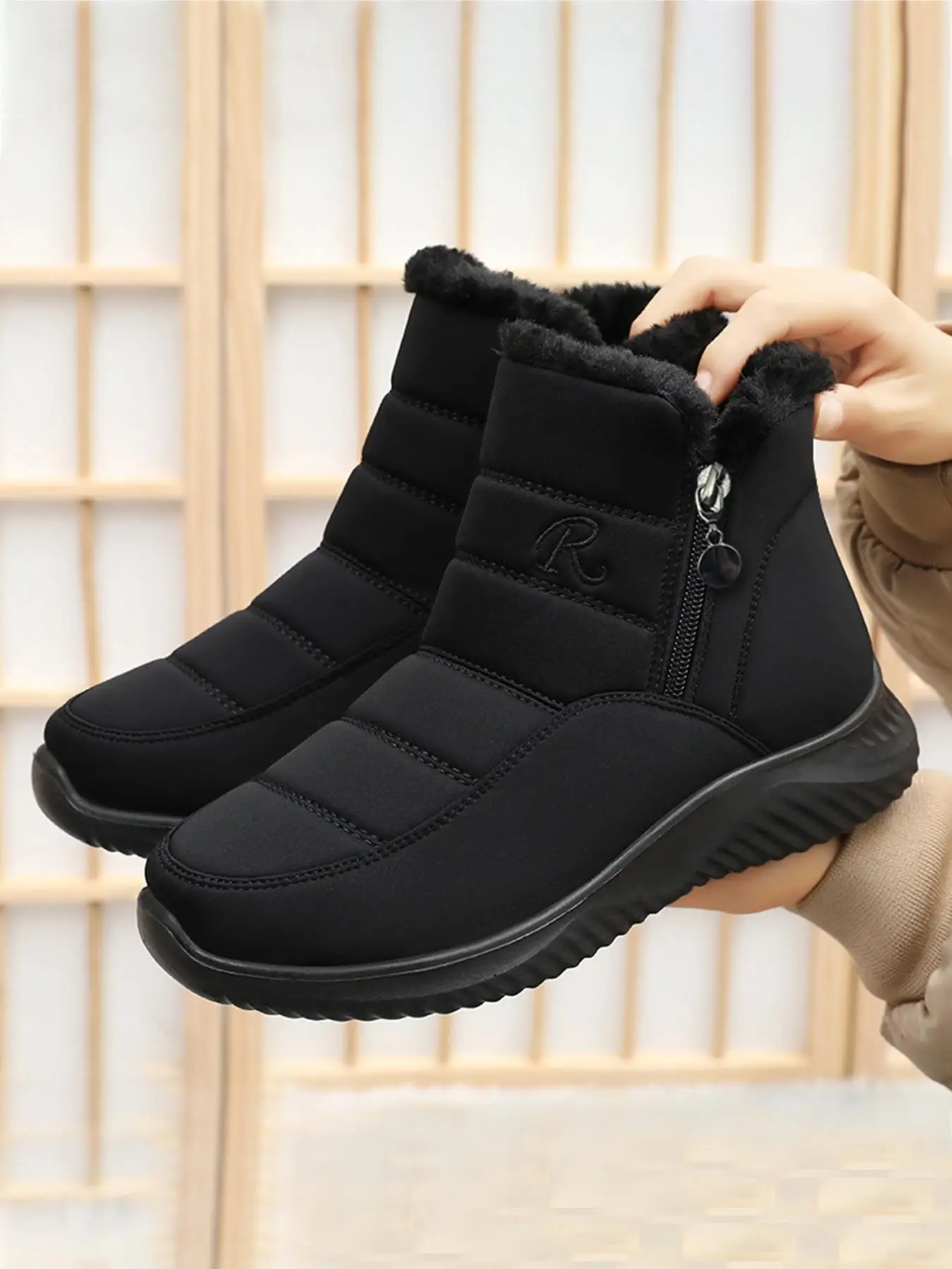 Women's Solid Color Zipper Ankle Boots, Casual Warm Thick Sole Boots for Winter, Female All-match Trendy Shoes for Daily Wear
