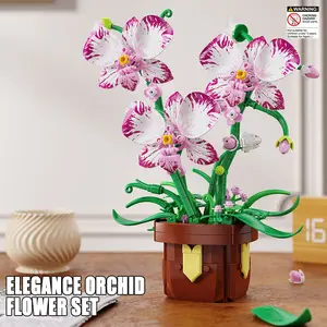 323pcs Butterfly Orchid Flower Pot Building Block Set, DIY 3D Puzzle Toy for Kids, Creative Desk Decor, Flower Bricks, Building Block Model, Christmas Gift for Ages 6+
