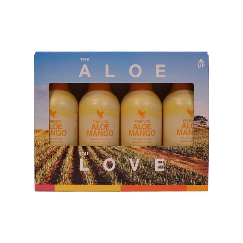 Forever Aloe Mango 4-Pack 90.7% Pure Aloe Vera Gel with Cranberry & Apple Juice Eco-Friendly No Preservatives 100% Recyclable PET Bottle 16.9 Fl Oz Natural Beverage