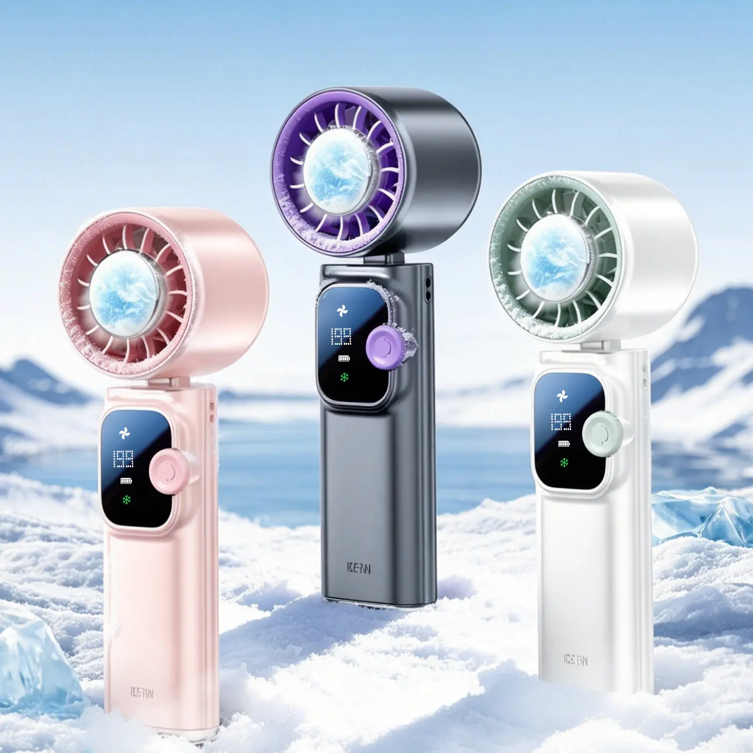 Handheld Portable Turbo Fan with Ice Cooling, 199-Speed Stepless Adjustment, 4000mAh Rechargeable Battery, Smart Digital Display, 3-in-1 Handheld/Neck/Desk Fan, Superconducting Cooling for Travel/Outdoor/Home/Office