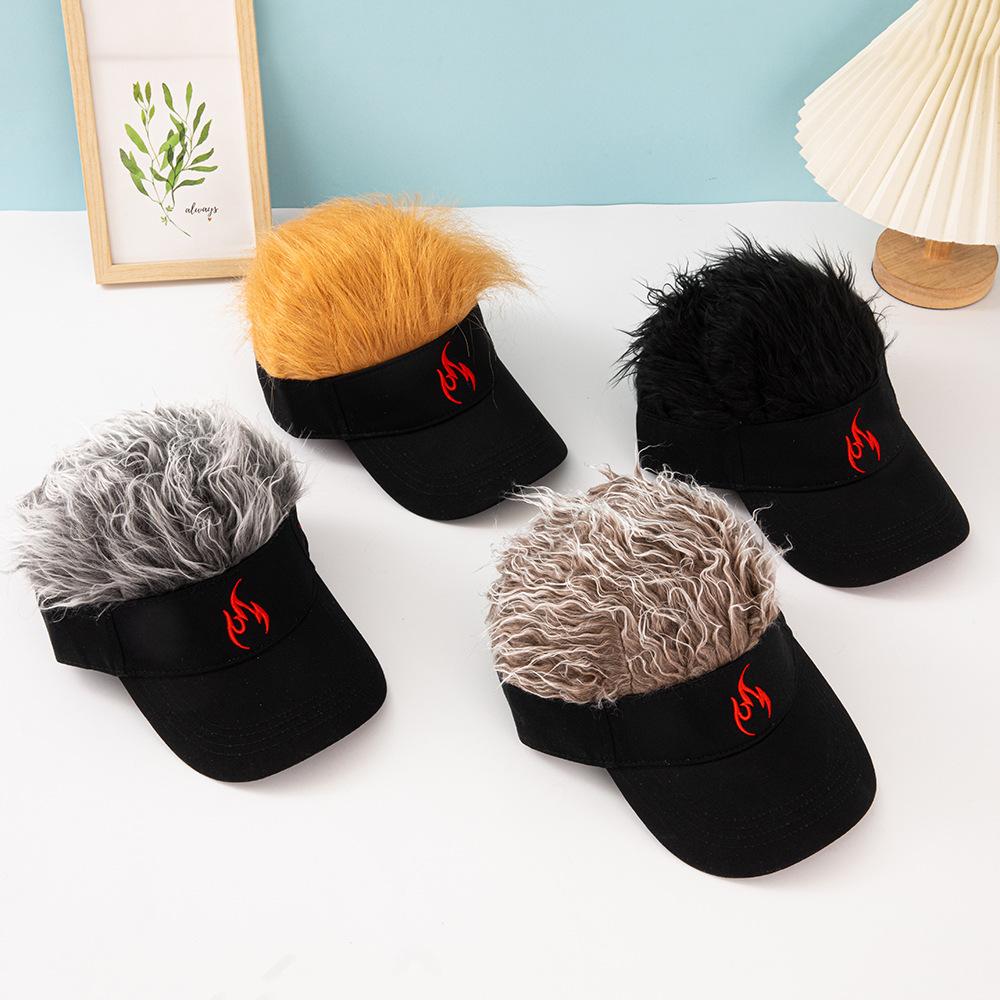 Outdoor sun protection, sunshade, UV protection wig baseball cap, men's and women's embroidered flame truck driver hat, hot-selling new style in Europe and America.