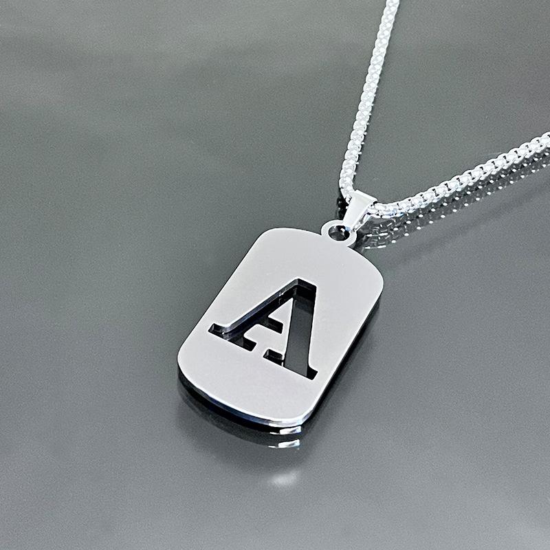 Initial letter necklace, golden, silver, black stainless steel hip-hop geometric pendant, A-Z letter pendant chain, suitable for couples, friends, gifts, anniversaries.