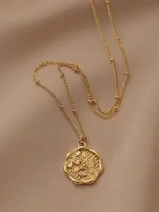 Vintage Floral Irregular Round Pendant Stainless Steel Necklace, Elegant Simple Style for Women, Daily Wear Necklace, Versatile Party Gift Jewelry