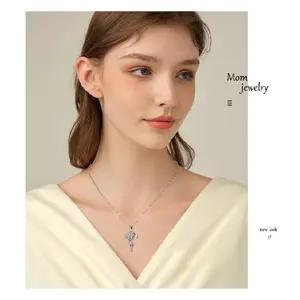 Rose Cross Necklace, 925 Sterling Silver Heart-Shaped Cross Pendant, a Perfect Birthstone Jewelry Gift for Women.