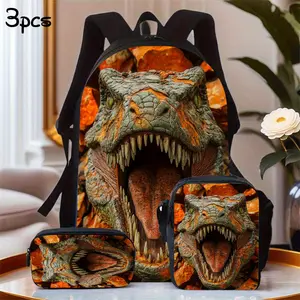 The Father'S Day Graduation Season 3pcs Summer Essentials Dino Menace Backpack Set Features a Spacious Backpack, a Pencil Case, And a Zippered Lunch Bag with Adjustable Shoulder Straps, Making It an Excellent Gift for Travel And Commuting