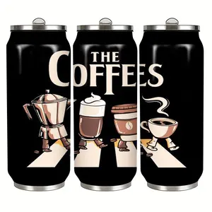 1pc 17oz Stainless Steel Insulated Cup, Fun Coffee Theme Illustration Design, Beatles Band Classic Creative Tribute, Perfect Gift Idea