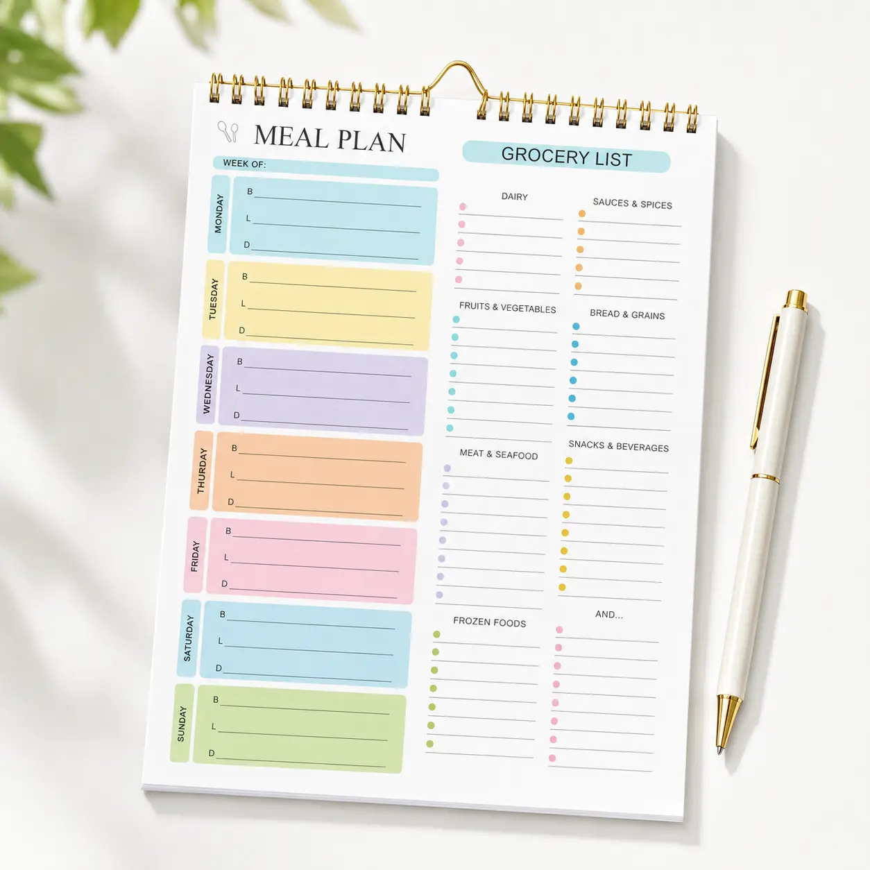 Magnetic Weekly Meal Planner for Fridge, Kitchen Grocery List Pad, Spiral Bound Food Planner Notebook, Meal Prep Organizer with 50 Sheets, Weekly Menu Schedule Pad for Home, Family and Kitchen Planning