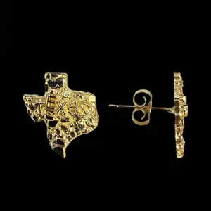 Ali Jewelers Men's 10 Karat Gold Texas Nugget Push-Back Earring Studs, 1.3g Weight, Men's Earrings
