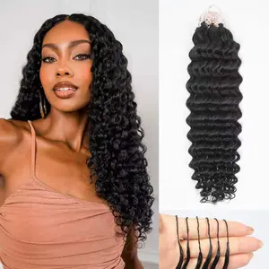 MISSTOO Deep wave Crochet Human Hair Bundles 80g Pre-Separated Feather Crochet Human Hair Deep Wavy Invisible Crochet Hair Extensions 120 Strands Natural Black Human Crochet Hair for Black Women