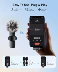 3-in-1 Mini Microphone for iPhone: Wireless Lavalier Microphones for iOS/Android/Camera - Noise Reduction Lapel Mic, Clip on Mic for Video Recording Vlog, YouTube