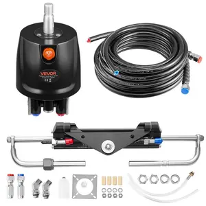 VEVOR Hydraulic Steering Kit, 150 HP, Marine Boat Hydraulic Steering System, with 6.9 MPa/1000 psi Helm Pump, Two-Way Lock Cylinder, and 20ft High-Strength Hoses, for Single Station, Single-Engine Use