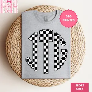 Custom Checkered Monogram Shirt -Gildan 64000 Sofststyle Shirt (Leave First Name Initial, Last Name Initial, Middle Name Initial in Notes at Checkout), Checkered Shirt, Custom Name Shirt, Personalized Name Shirt, Custom Monogram Shirt, Monogrammed Shirt