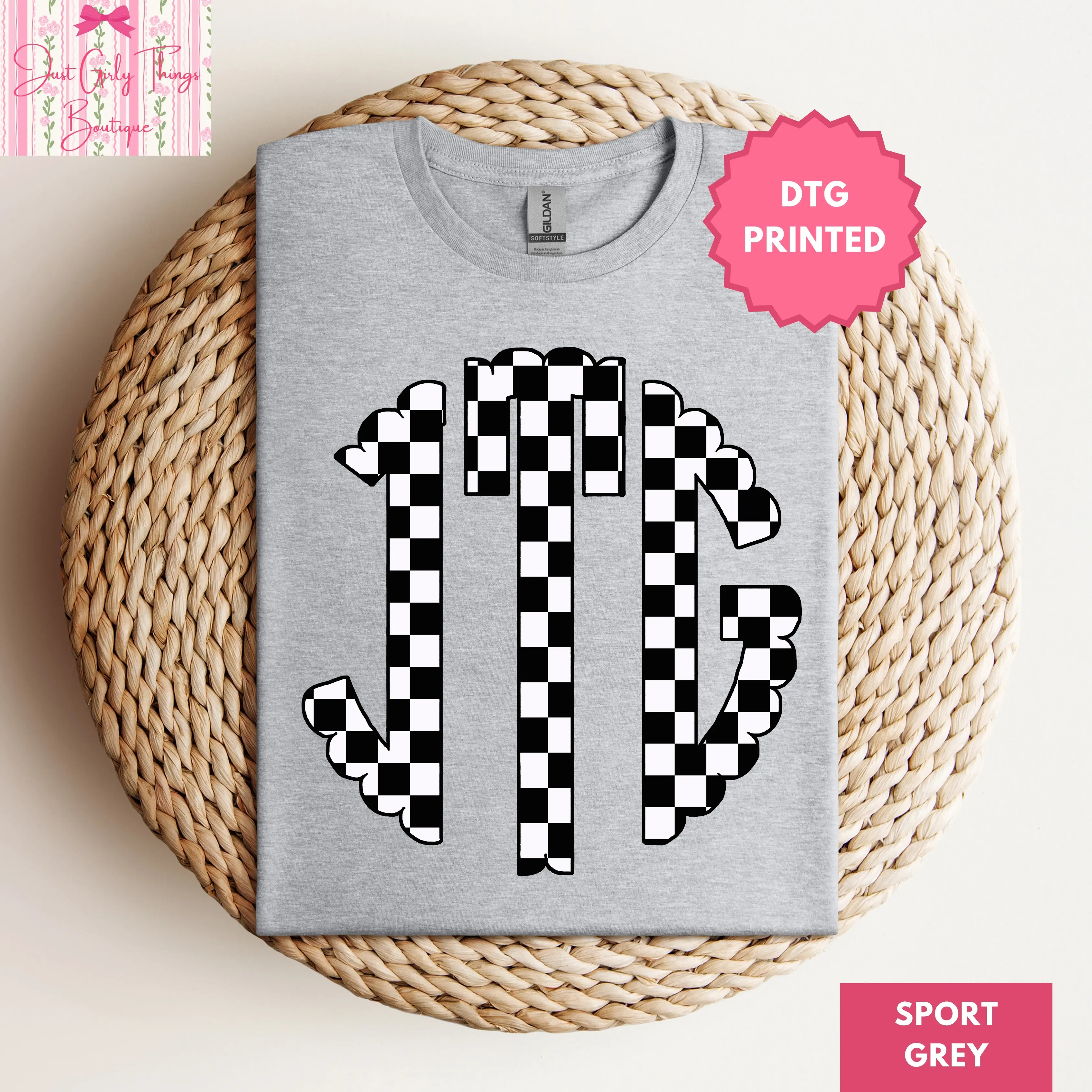 Custom Checkered Monogram Shirt -Gildan 64000 Sofststyle Shirt (Leave First Name Initial, Last Name Initial, Middle Name Initial in Notes at Checkout), Checkered Shirt, Custom Name Shirt, Personalized Name Shirt, Custom Monogram Shirt, Monogrammed Shirt