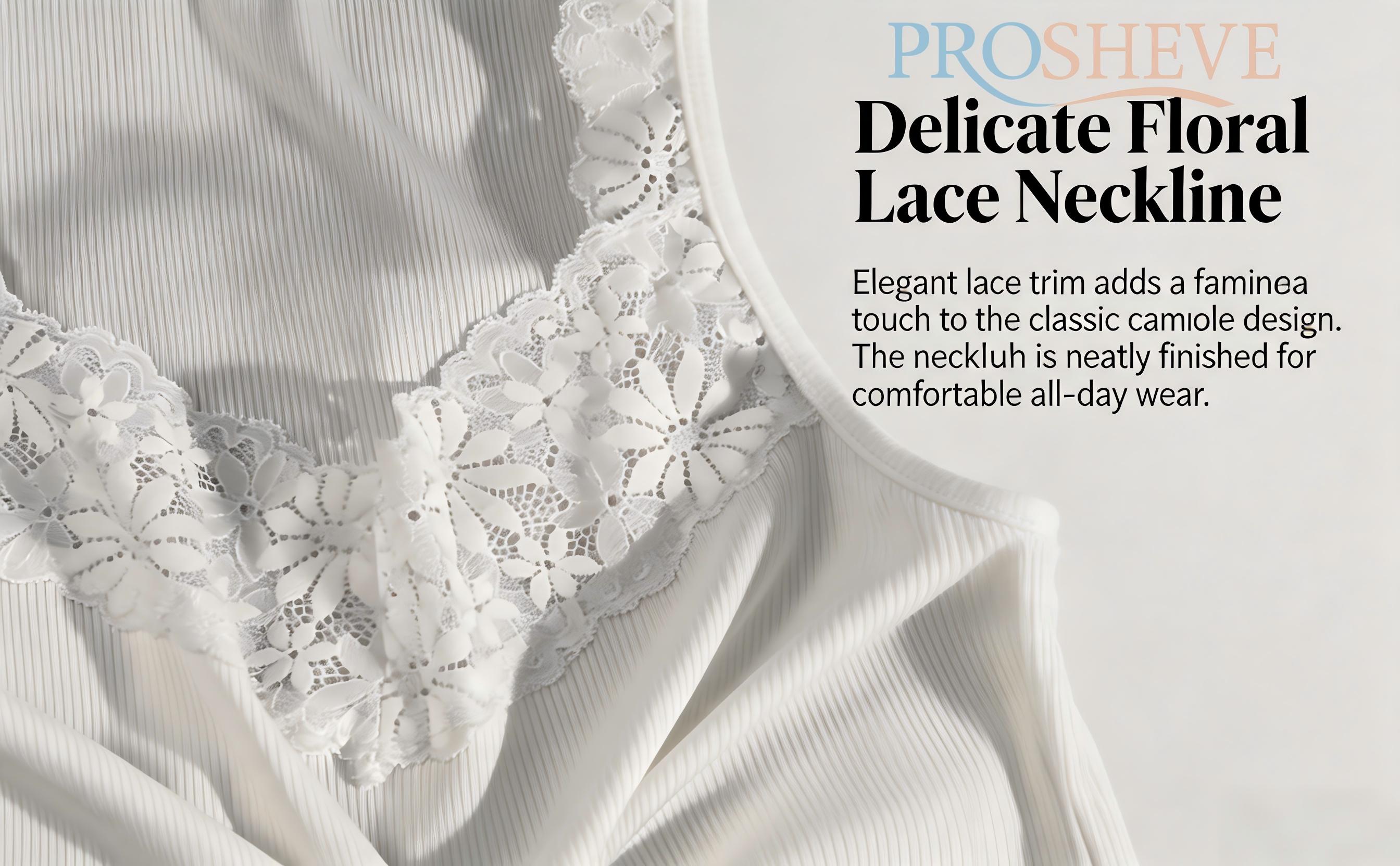 PROSHEVE women’s lace sleeveless tank top, V-neck lace camisole, no bra pads included, slim-fit breathable ribbed camisole top, sexy lace top suitable for everyday wear, summer basic top that can be layered or worn solo, summer vibe.,spaghetti