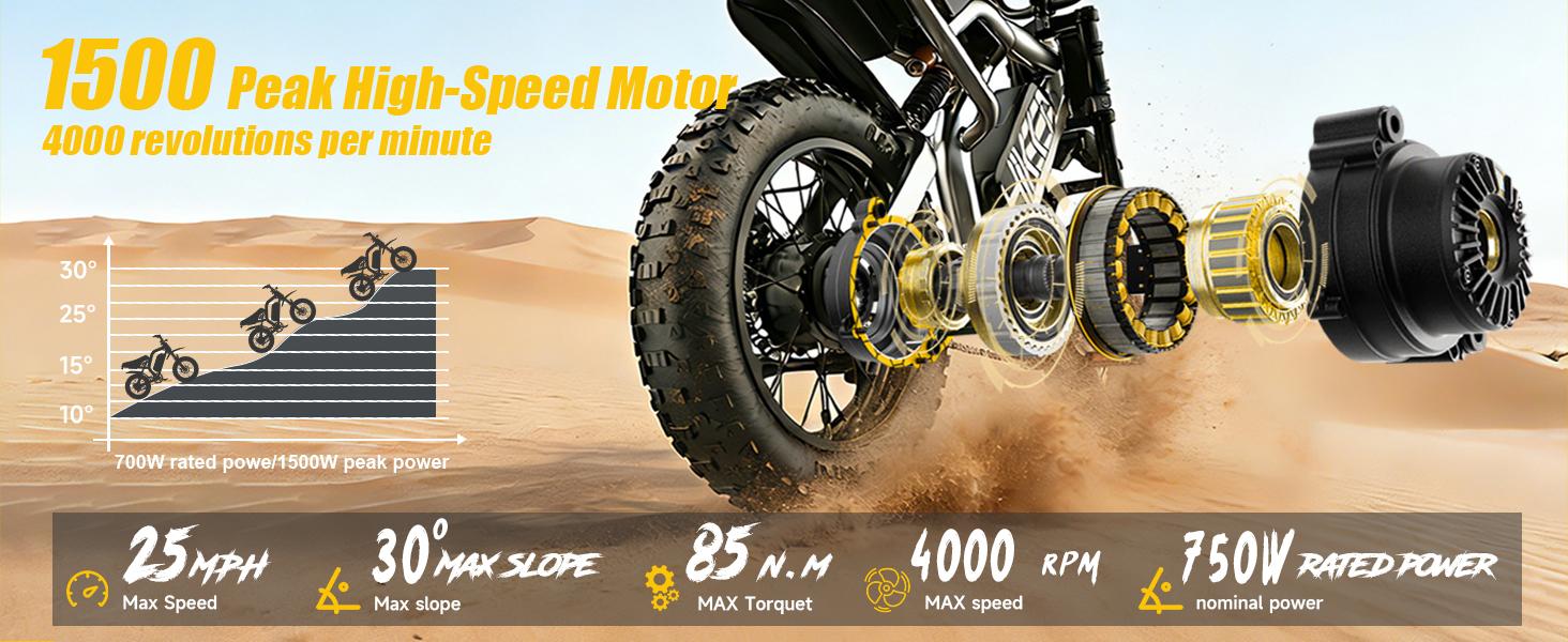 HiKeep K6-mini  Electric Bike for Adults - 16/20 Inch Fat Tire Ebike, 750W/Peak 1500W Motor Ebike, 48V15.6AH Detachable Battery, 4 Riding Modes Electric Dirt Bike