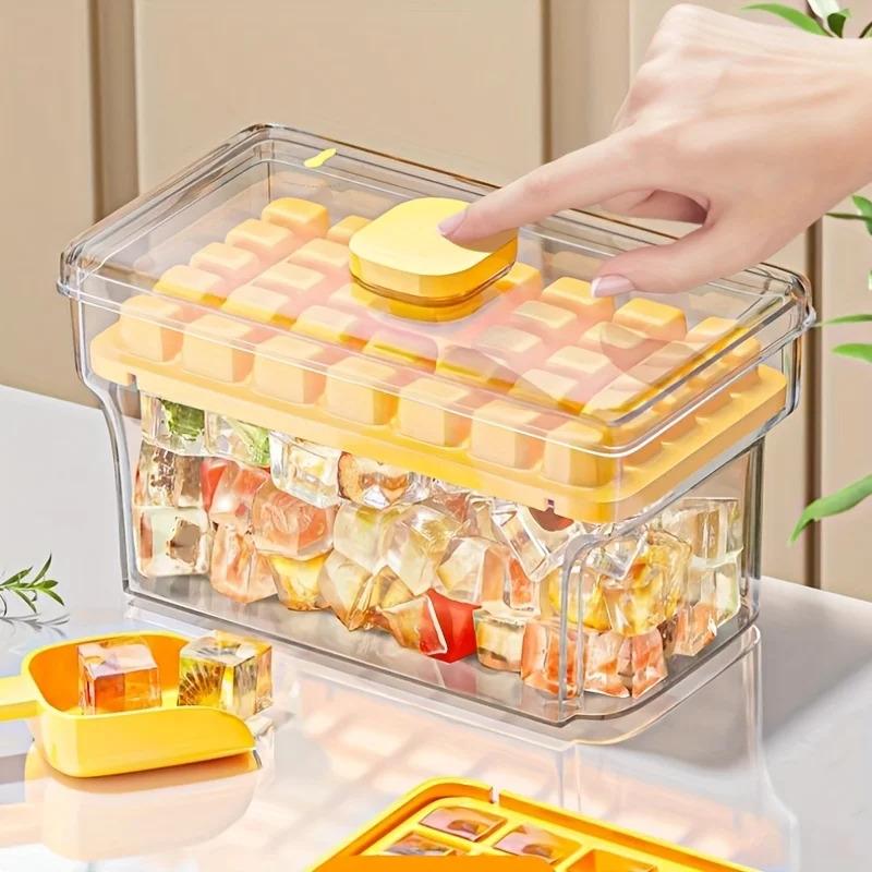 Summer savior: ice tray with lid and ice storage box, can make 68 ice cubes, easy to remove the ice cubes with a simple press.Perfect for holiday parties