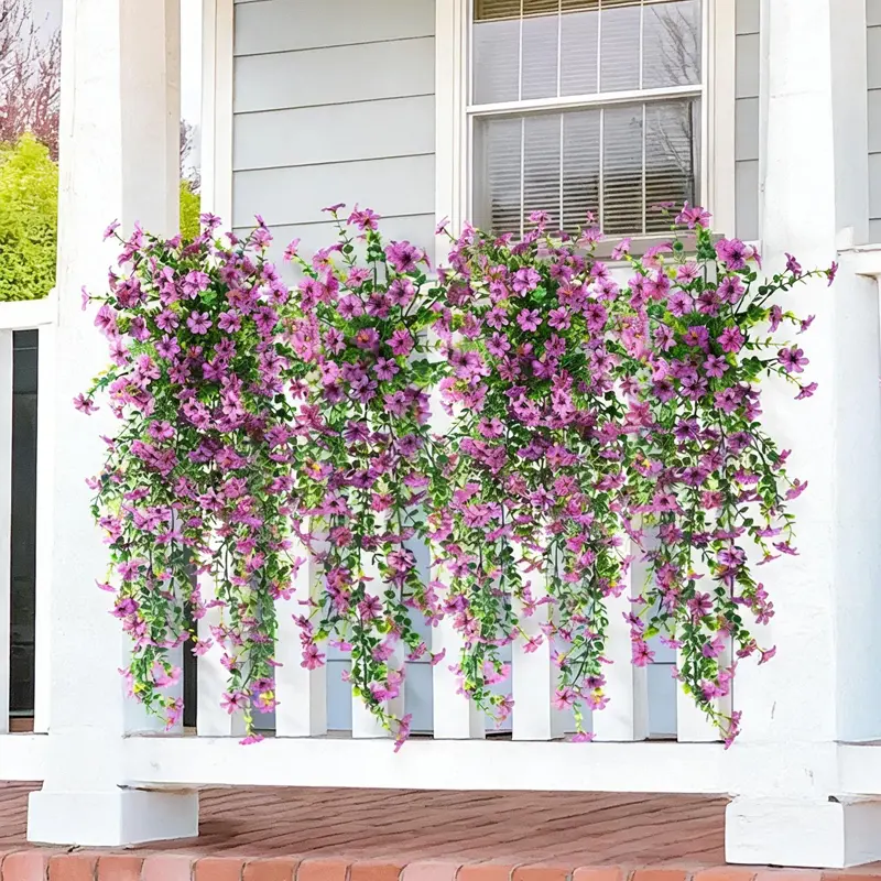 4-Pack Outdoor Artificial Hanging Six Ear Orchid Flowers, Bright Long-Lasting Colors, Indoor & Outdoor Decoration, Perfect for Gardens & Window Sills Summervibes