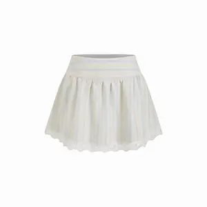 Cider Cotton-blend Mid Rise Striped Lace Trim A-line Mini Skirt