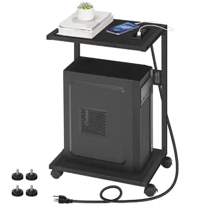 HOOBRO Computer Tower Stand, PC Stand with Charging Station, 2-Tier PC Tower Stand with Locking Caster Wheels, CPU Stand Fits Most PCs, PC Stand for Floor, for Home Office， Rustic Brown Adjustable Desk Mount Monitor Mount#SpringSale #BigSpringSale