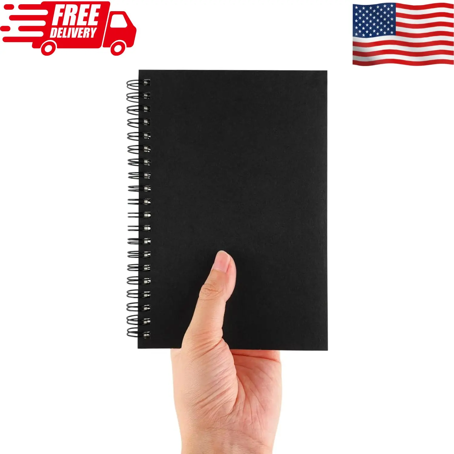 Blank Spiral Notebook, 1-Pack, Soft Cover, Sketch book, 100 Pages / 50 Sheets, 7.5 inch x 5.1 inch (Black)