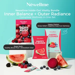 Newellme Total Wellness Superfood Bundle Gut Health, Digestion & Circulation Support | Happy Cleanse + Super Red Powder