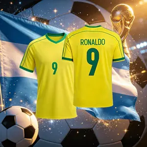 1998 Brazil Home Yellow 9# Ronaldo Short Sleeve Soccer Jersey Fans Version