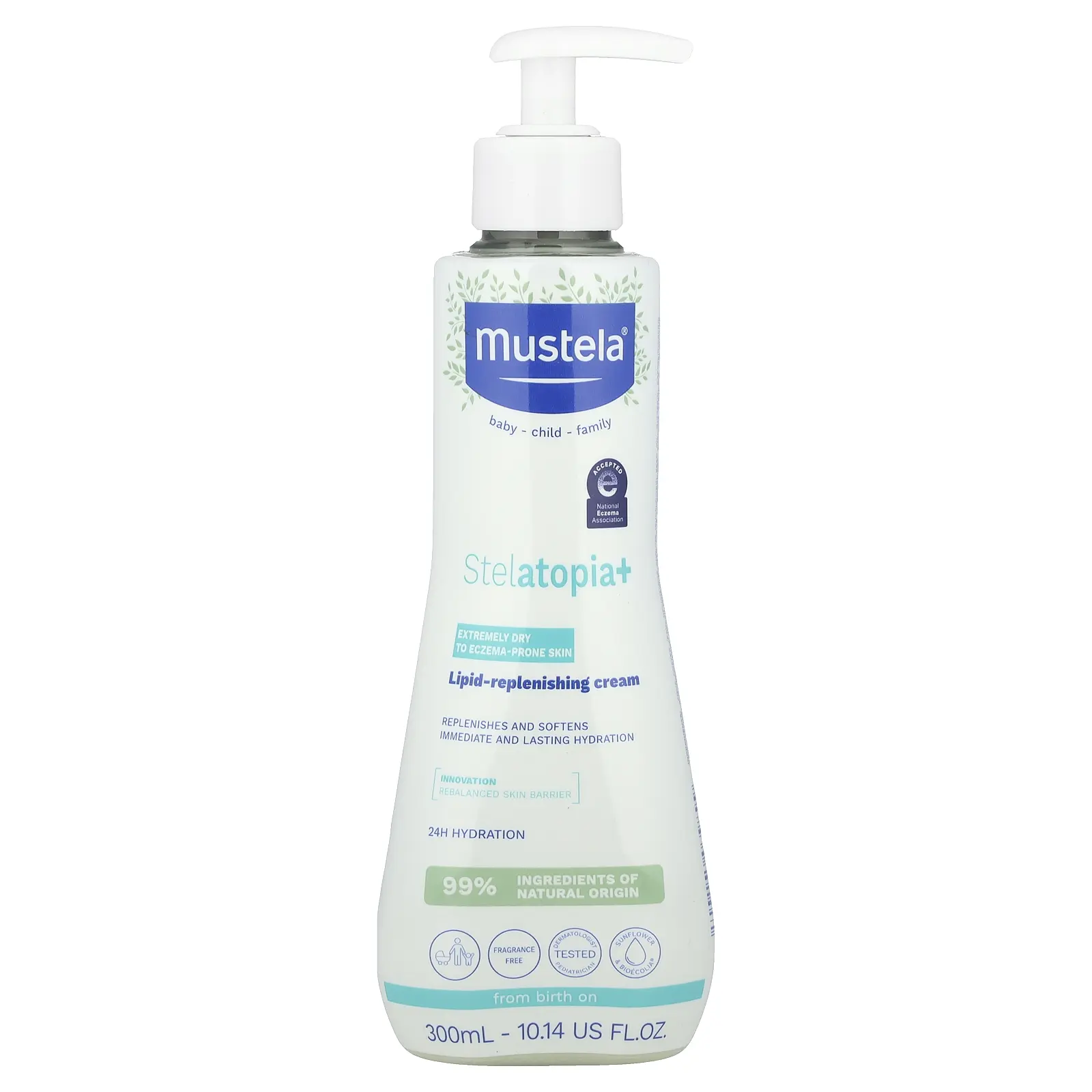 Mustela Family, Stelatopia+ Lipid-Replenishing Cream, Extremely Dry to Eczema-Prone Skin, 10.14 fl oz (300 ml) | HSA/FSA Eligible