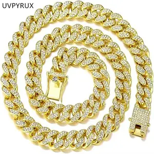 Black Friday Mens Cuban Link Chain Golden Plated Bling Miami Cuban Necklace Diamond Chain for Men Hip Hop Jewelry 16-24inch