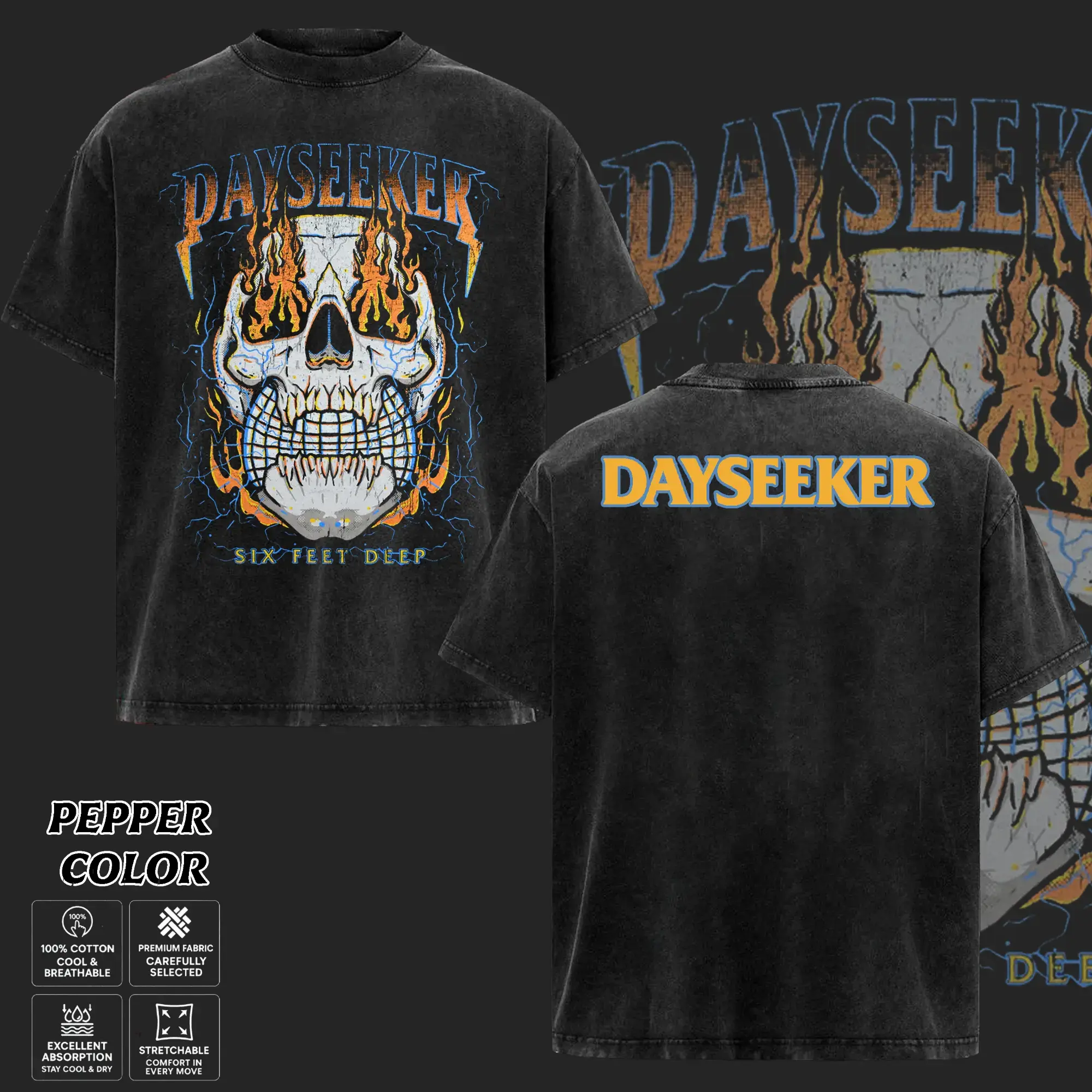 Unisex Dayseeker Sleeptalk Dark Sun Rory Rodriguez Gothic Prints Short-Sleeve T-Shirt, Menswear Top, Comfort Colors Washed Heavyweight Cotton, Emotional Dark Aesthetic Vintage Graphic Streetwear, Casual Emo Concert Gift for Fans, Shortsleeve, Oversized, R