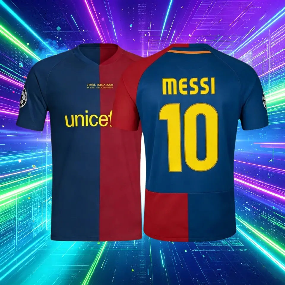08 09 Home Red And Blue 10# Messi Short Sleeve Soccer Jersey Fans Version