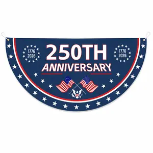USA 250th Anniversary Weatherproof Polyester Half Circle Fence Banner, 1776-2026 Patriotic Bunting Flag, Fourth Of July Independence Day Outdoor Decoration, Porch Party Decor